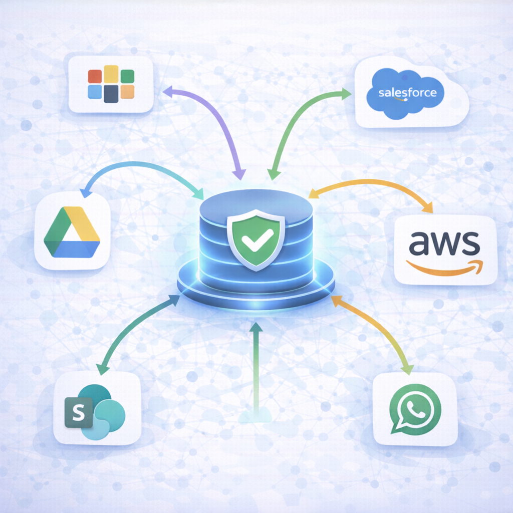 Central integration hub with multiple connected platforms